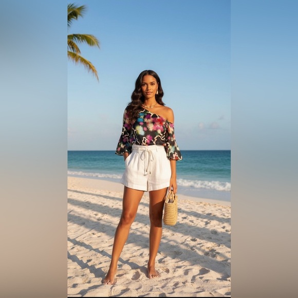 Trina Turk Tops - Trina Turk One Shoulder Silk Starburst Print Top M ✨